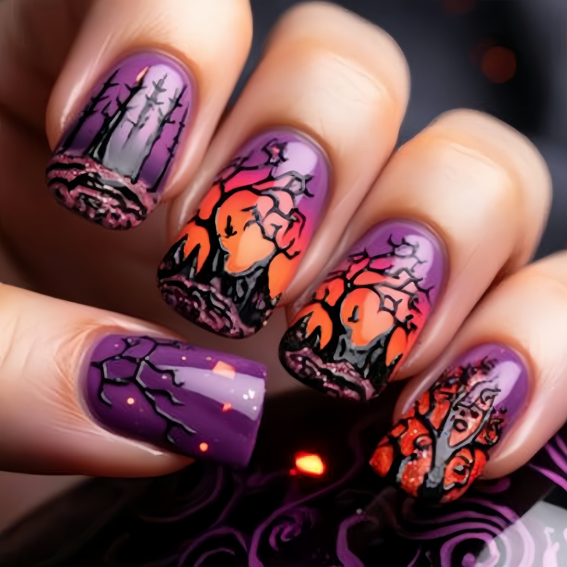Nail Art Orange - Medium Square fake nails for women