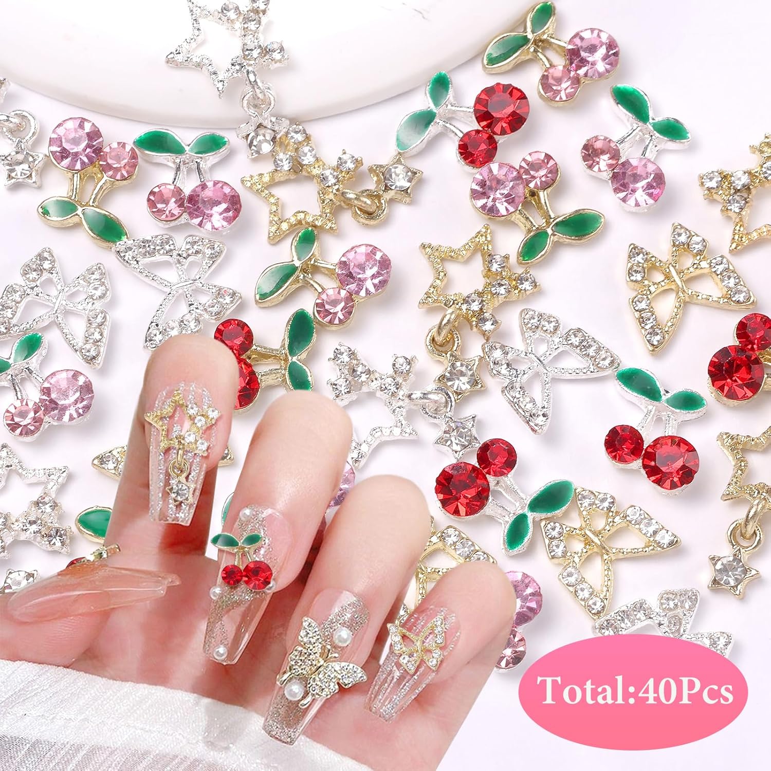 40 Pcs Alloy Nail Gems Charms, - Nail Art Valentines Day recension och pris