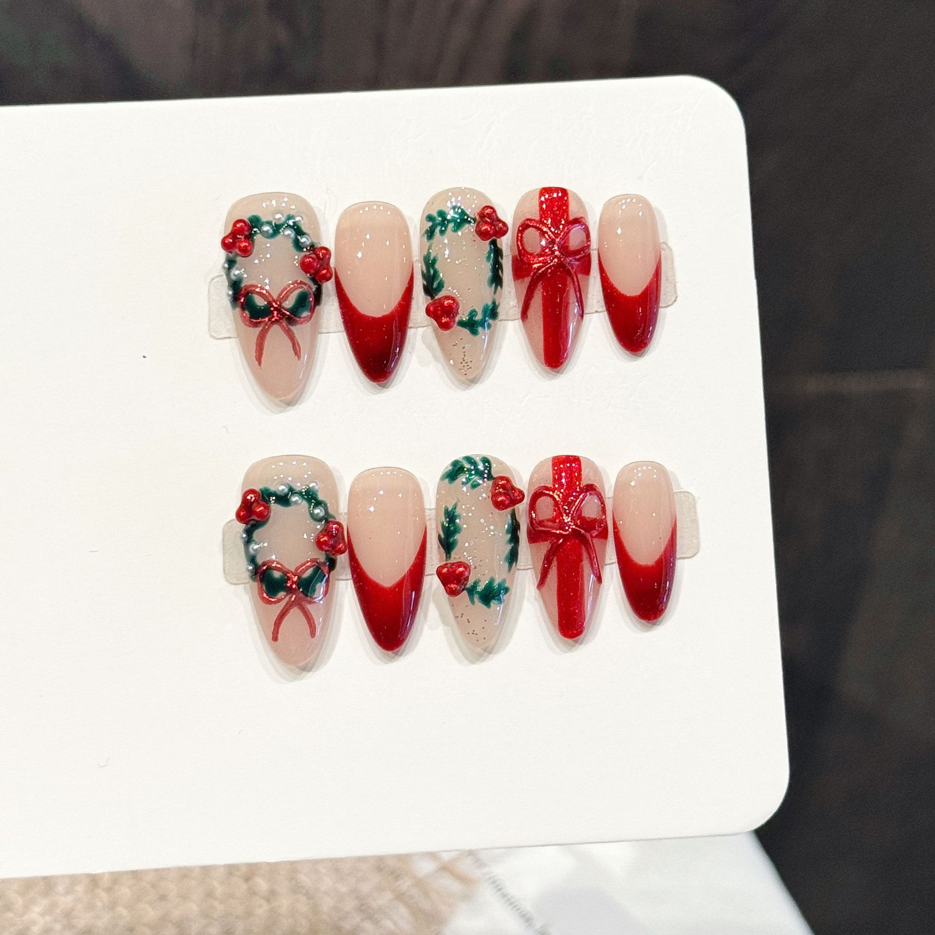 10Pcs Christmas Red Nude Mediu - Nail Art Press On recension och pris
