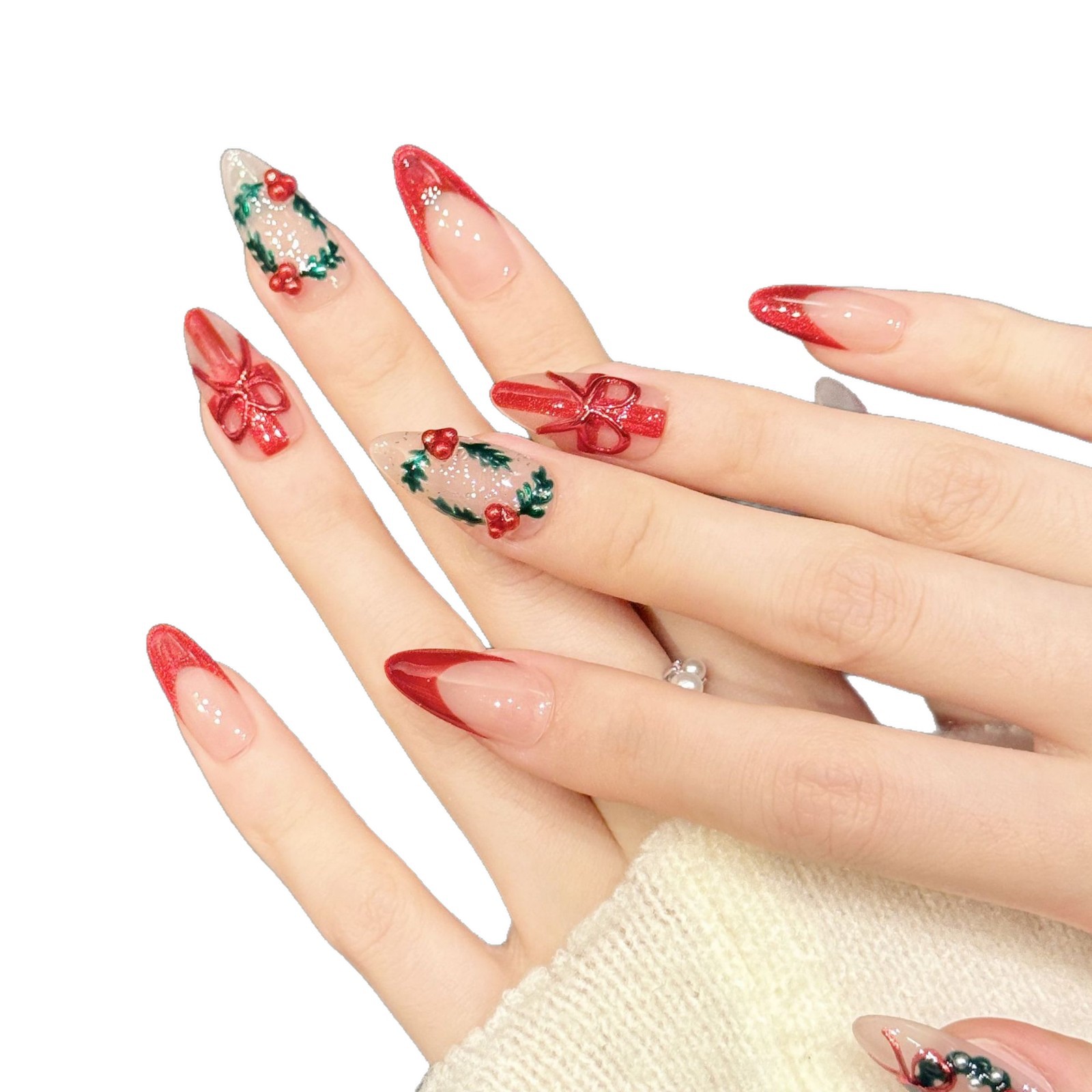 10Pcs Christmas Red Nude Mediu - Nail Art Press On recension och pris