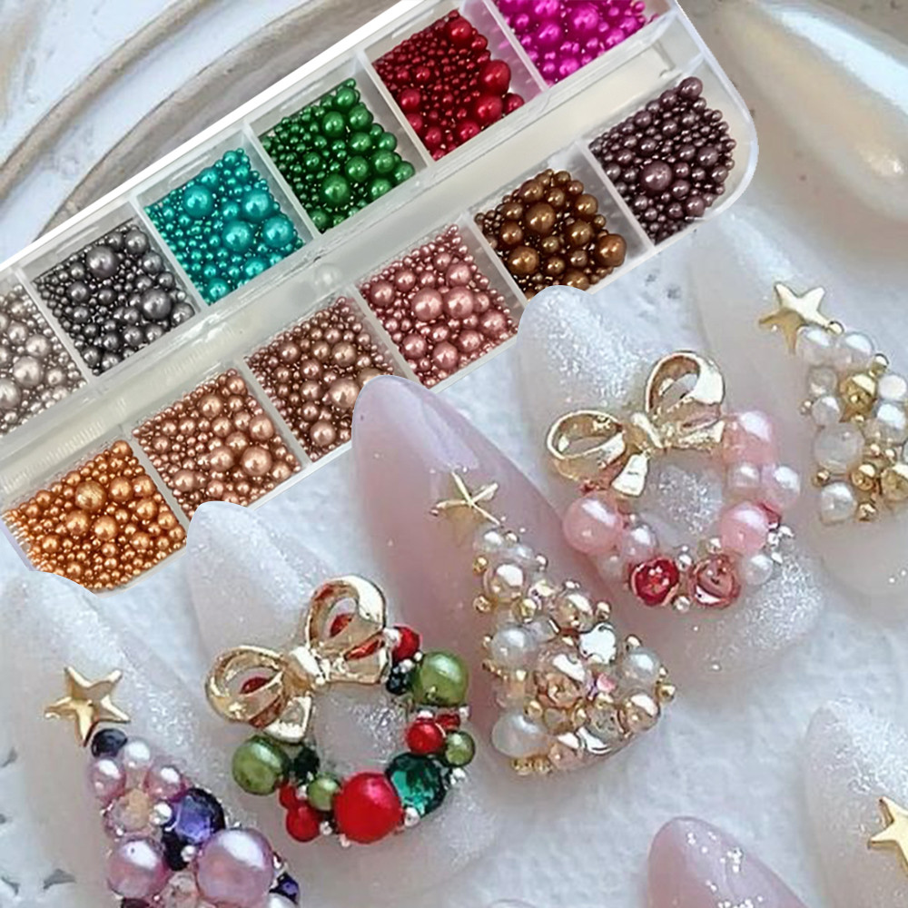 12 colors Mix Size Nail Pearls - Nail Art Valentines Day recension och pris