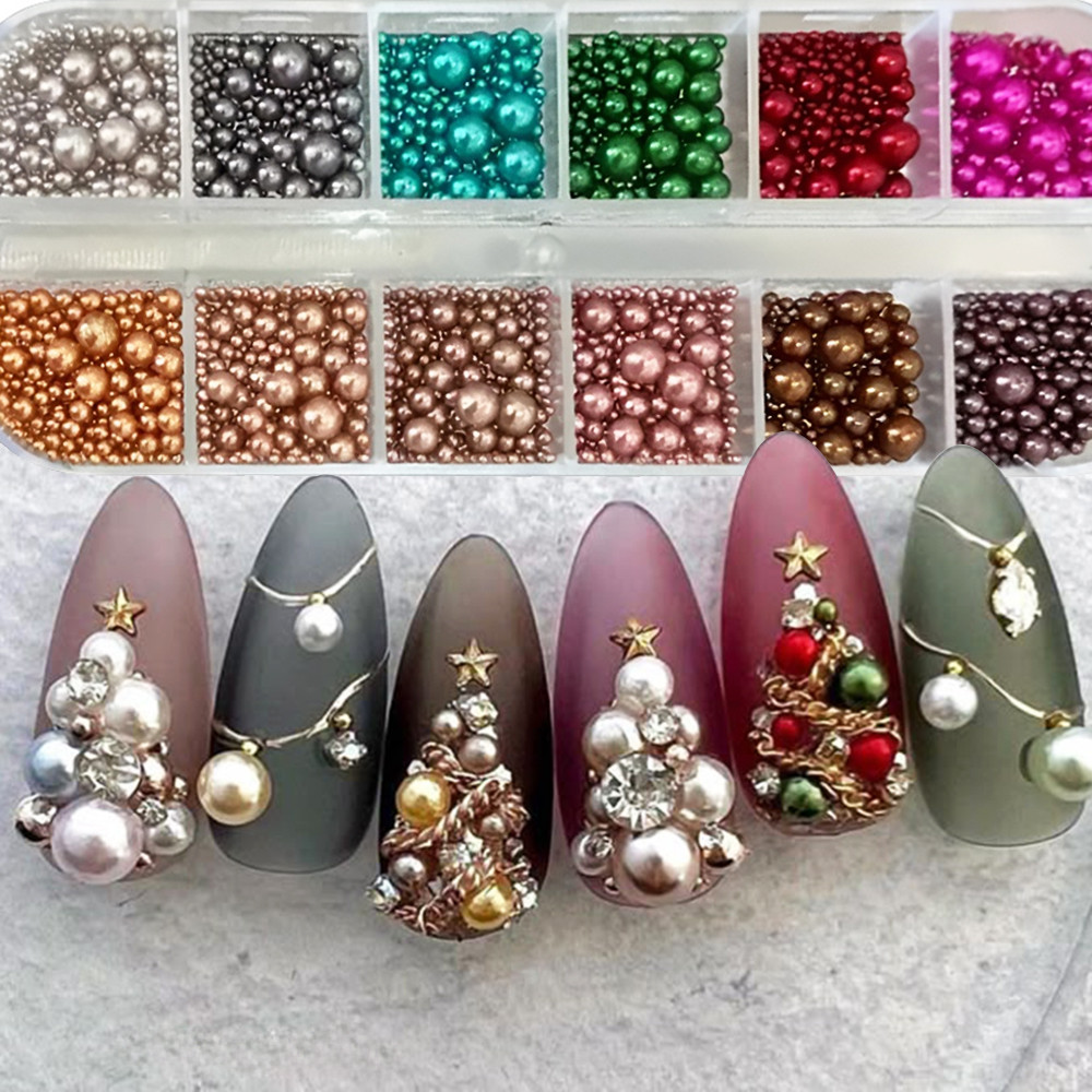 12 colors Mix Size Nail Pearls - Nail Art Valentines Day recension och pris