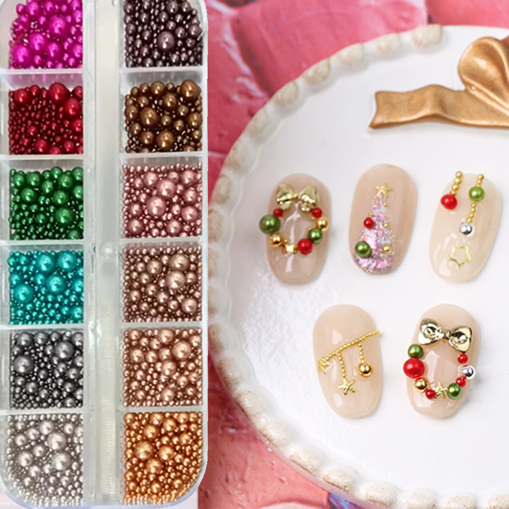 12 colors Mix Size Nail Pearls - Nail Art Valentines Day recension och pris