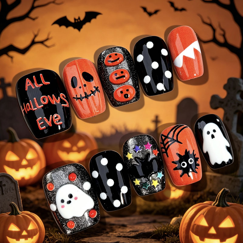 10Pcs Halloween Ghost Pumpkin  - Nail Art Press On recension och pris