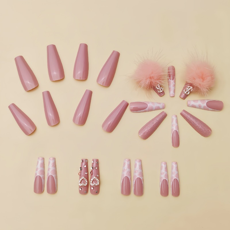 24Pcs Extra Long Square Press  - Nail Art Pink recension och pris